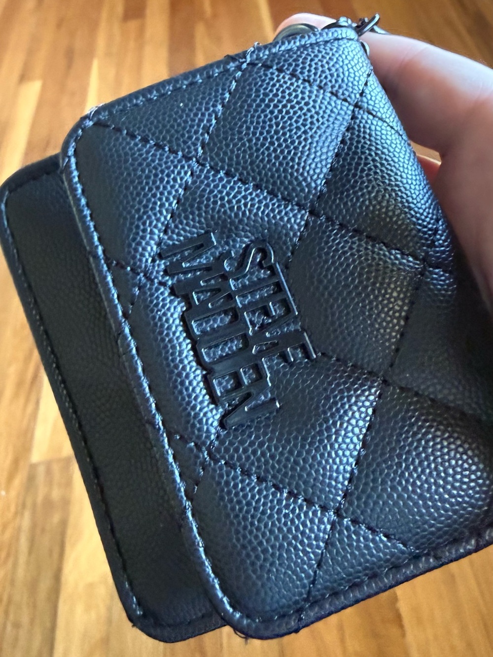 Steve Madden Black Quilted Zip Card Holder